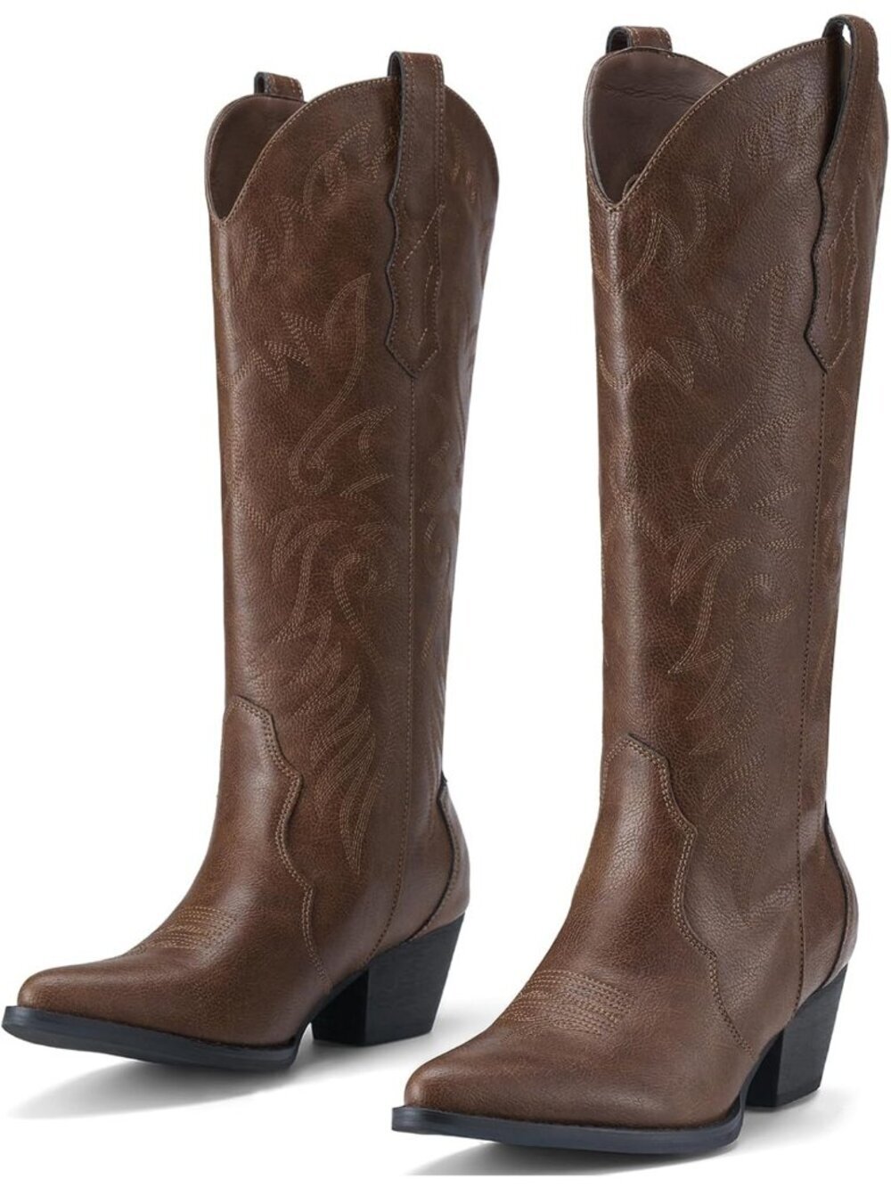 Women's Bronze Rubber Cowgirl Embroidered Western Pointy Toe Knee High Boots